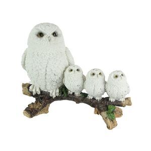 Lifelike Snowy Owl and Chicks Tabletop Statue Mother and Children Figure
